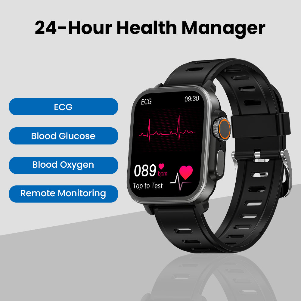 BEARSCOME VEE Bluetooth appel ECG/EKG oxygène sanguin fréquence cardiaque surveillance de la glycémie musique SmartWatch