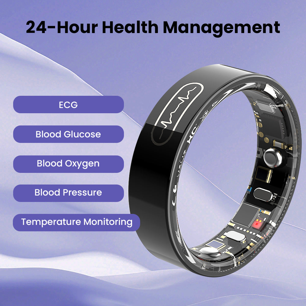 Bearscome R09 Blood Glucose ECG/EKG Blood Pressure Monitoring AI Health Analysis Smart Ring